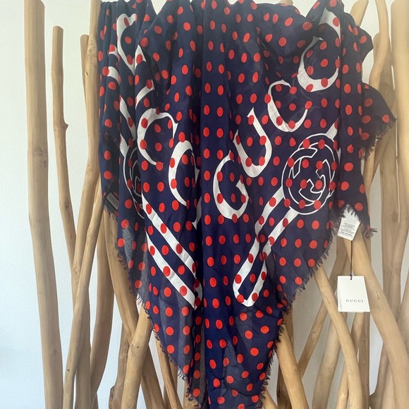 Gucci Accessories - Authentic NWT GUCCI Logo Polka Dot Shawl